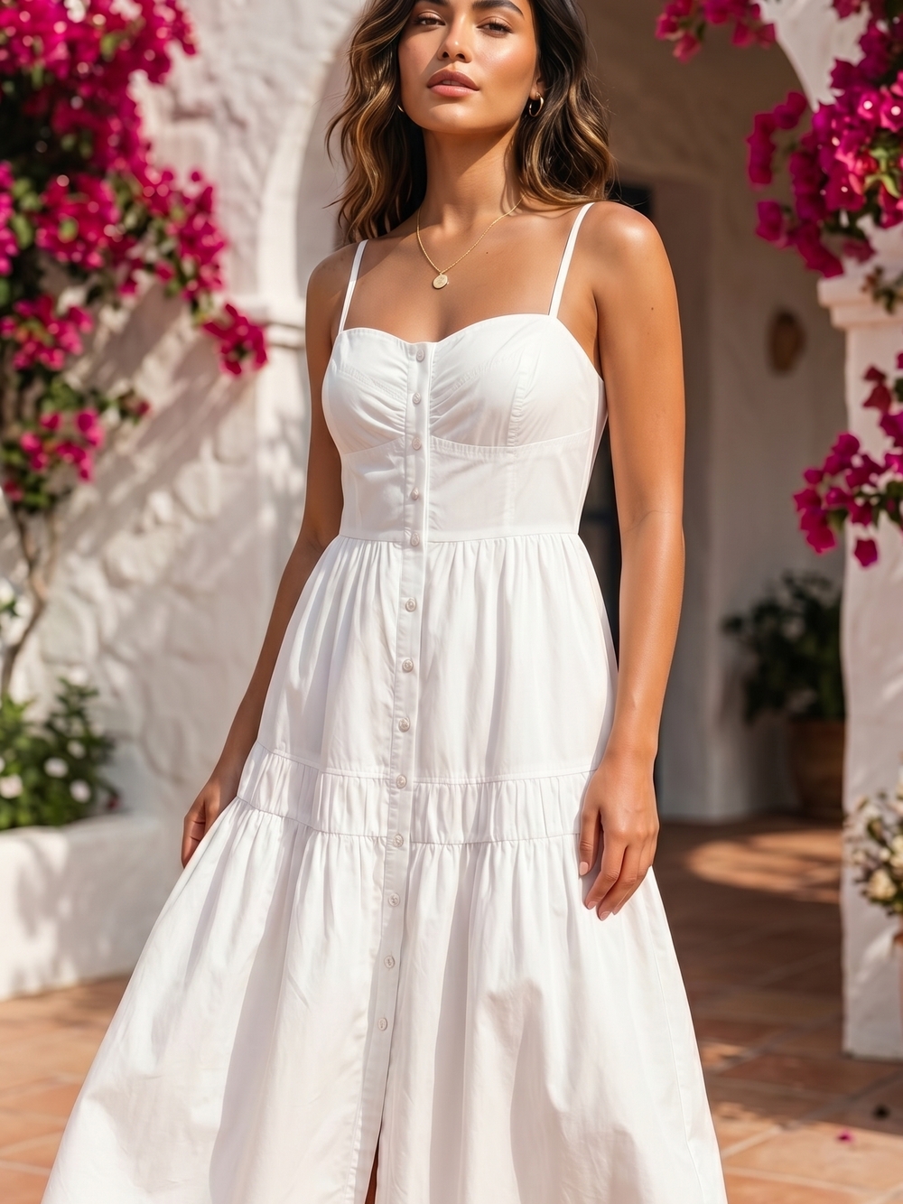 White Button-Front Spaghetti Strap Sundress Size XL